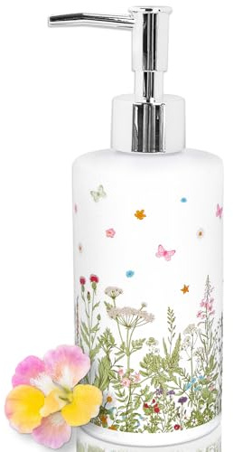 FYSUIMU Wildflower Soap Dispenser Vintage Wild Floral Glass Soap Dispenser with Pump Refillable Liquid Soap Container for Bathroom Kitchen Countertop Decor
