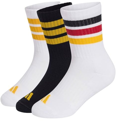 adidas Unisex Kinder 3STRIPES CUSHIONED SPORTSWEAR CREW SOCKS 3 PAIR PACK, white/black/collegiate gold, 34-36