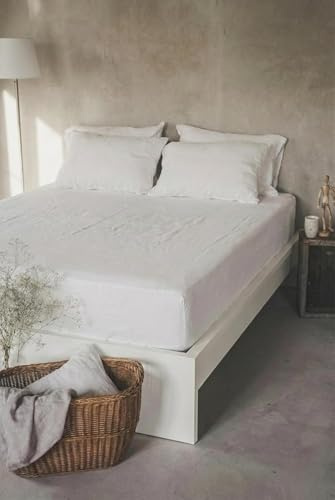 Ger3as Leinen Spannbettlaken – 100% Stonewashed Leinen – Rundumgummi – Atmungsaktiv, Temperaturregulierend & Hautfreundlich – Ohne Kissenbezüge (Off White, 180 x 200 +30 cm)