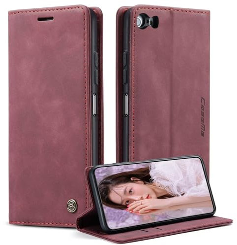 Belzsxy for iPhone 5/5S/iPhone SE 2016 Case, Wallet Case Flip Leather with Card Holder Magnetic Closure Shockproof Kickstand Protective Phone Cases Cover for iPhone 5/5S/iPhone SE 2016,Red