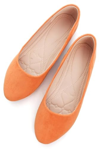 SAILING LU Womens Pointed Toe Ballet Flats Comfortable Solid Flat Shoes for Women Work Slip-Ons, 868-upgrade-orange, 8.5 UK