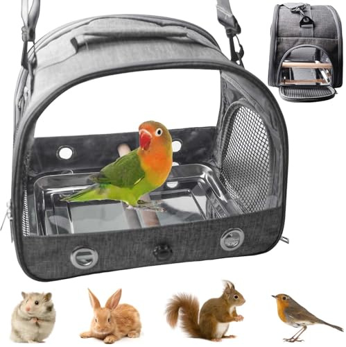 Bolsa de transporte para pájaros con barra de pie, bandeja de acero inoxidable, caja de transporte para pájaros, mochila con palo de madera, jaula portátil para loros, periquitos, animales pequeños
