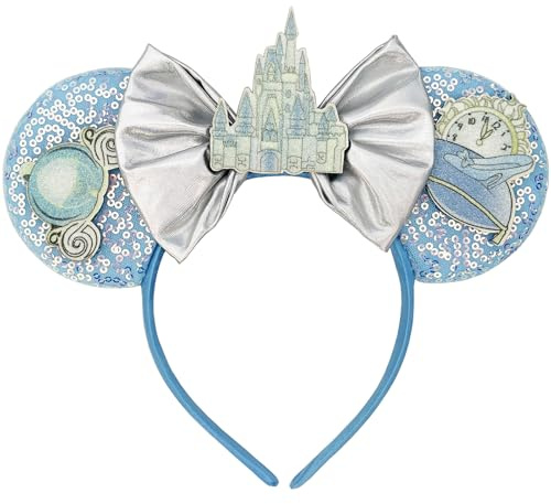 TUTKIMUS Serre-tête oreilles de souris pour femme – Oreilles de princesse de souris, nœuds de château, oreilles de souris, décorations de fête de princesse pour femmes et filles (bleu)