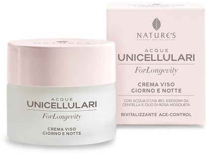 NATURE'S - ForLongevity Crema Viso Giorno Notte con Acqua d'Uva Bio, Esosomi di Centella Asiatica e Olio di Rosa Mosqueta, Nutriente e Rigenerante per Pelli Disidratate 50 ml