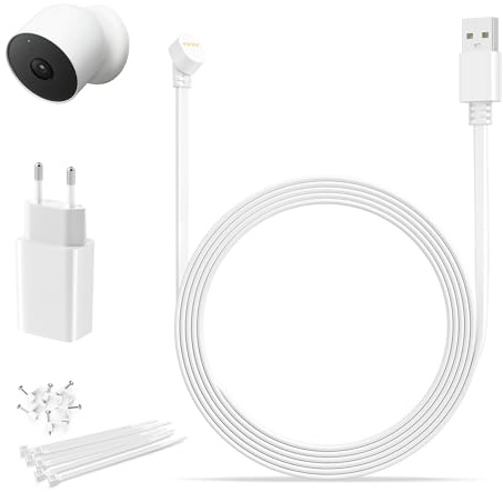 Itramax Kabel für Google Nest Cam Outdoor oder Indoor,Akku,6M Langes Wetterfestes Ladekabel mit Ladegerät 5V2A für Nest Kamera(Akku),Dauerladekabel,Outdoor Indoor Kabel