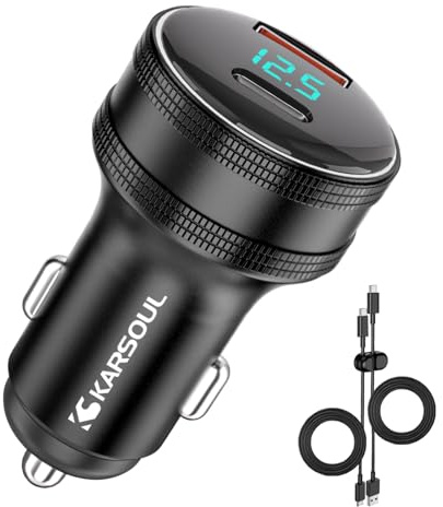 KARSOUL Car Charger 80W，55W PPS/PD QC3.0 25W ，Fast Car Charger Adapter, Cigarette Lighter USB Charger, 12V-24V USB Socket, Car Plug Adapter for Phone 16/15/ GalaxyS25/S24, iPad, Car Accessories