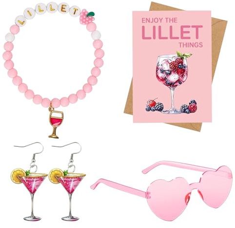 Lillet Geschenkset für Lillet Damen, Geschenkset für Lillet Frauen, Geschenk Beste Freundin Geburtstag, mit Brille, Armband, Ohrringe, Grußkarte und Umschlag, Lillet Zubehör Geschenke für Damen