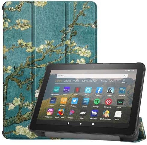 Tri-Fold Case for H 8 Tablet (10/12/14th Generation, 2020/2022/2024 Release) - 8 Inch PC Hard Back Shell with Auto Wake/Sleep Multiple Viewing & Typing Angles Lightweight Protection(Apricot Blossom)