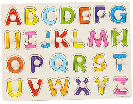 Alphabet-ABC-Steckpuzzle aus Holz, Montessori-Lernspielzeug für Kinder ab 3 Jahren (Großbuchstaben)