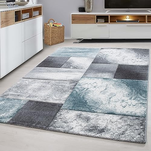 KADIMA DESIGN Wohnzimmerteppich Karomuster Klassisch Pflegeleicht Elegant Waschbar Langlebig Strapazierfähig Blau 120x170 cm Schlafzimmer Wohnzimmer Oeko-TEX Fußbodenheizung geeignet | Monza