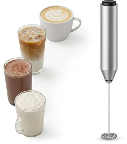 Wolf Power Hand-Milchaufschäumer, Edelstahl, elektrischer Schneebesen, Kaffee-Aufschäumer, batteriebetrieben, tragbarer Schaumbereiter für Latte, Cappuccino, Matcha, heiße Schokolade & Shakes (Silber)