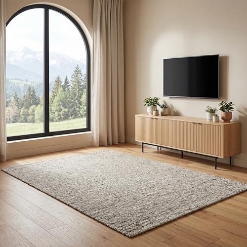 Wollteppich – Origin – Handgewebt aus 100% Naturwolle – Wohnzimmer Teppich – Weich & Langlebig – Wovena (Grau, 200x290)