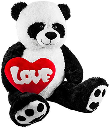 BRUBAKER XXL Panda 100 cm groß mit einem Love Herz Stofftier Plüschtier Kuscheltier Teddybär