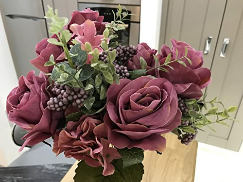 Best Artificial 50cm Vintage Silk Rose Flower Spray Bouquet Wedding Home Decoration Arrangement (Antique Fuchsia)