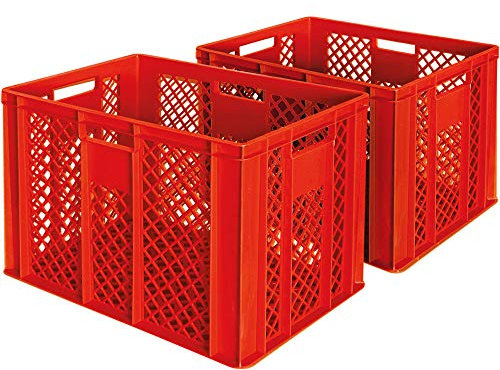 BRB 2x Euro-Stapelbehälter, LxBxH 600x400x410 mm, lebensmittelecht, Boden und Wände durchbrochen, rot