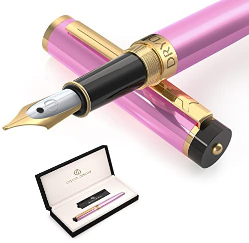 Dryden Designs Fountain Pen Medium Nib Luxury Box | Include 6 Ink Cartridges and Ink Refill Converter -Luscious Pink