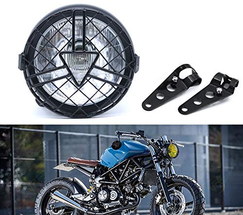 evomosa Universal Motorrad Frontscheinwerfer, 6'' Halogen Scheinwerfer mit Lampenschirmabdeckung Retro für Cafe Racer Bobber Chopper CG125 GN125 (Weiß)
