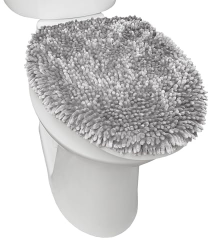 SoHome Spa Step Luxus Plüsch Chenille Shag Maschinenwaschbar Ultra Soft Standard Toilettendeckel Bezug 47 x 49,8 cm Hellgrau