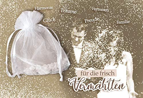 KE - Hochzeitsglückwunschkarte im DIN B6 Format mit Reissäckchen - Inklusive Umschlag - Ideal für Hochzeitsgrüße - Motiv: Reis