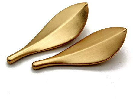 Mou 6Pcs Golden Leaf Knobs Handles Pulls, Fashion Art Deco Style Leaf-Shaped Cabinet Wardrobe Door Pulls, Two-Hole Knobs