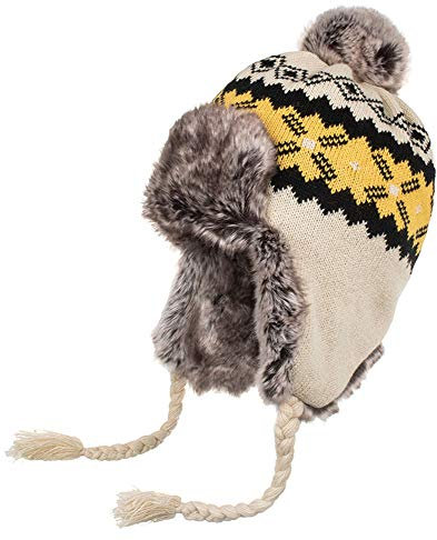 Vobony Wintermütze Damen Outdoor Warm Winddicht Strickmütze Fliegermütze Ohrenschützer Hut Gestrickt Mütze mit Ohrenklappen (Beige)