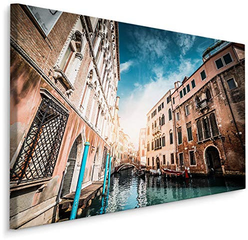 Muralo Leinwandbilder 120x80 Venedig Stadt Kanal Leinwand Wandbild Kunstdruck Wasser Gasse Boote Gondeln Schlafzimmer Wohnzimmer Wanddekoration Design XXL 422 Br. 120 cm x Hö. 80 cm