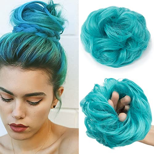 Cybelleza Scrunchie Haarteil Haargummi Haarverlängerung Pferdeschwanz Dutt Brötchen Hochsteckfrisur Haarband Gewellt Lockiges Haarknoten Messy Bun (See Blau)