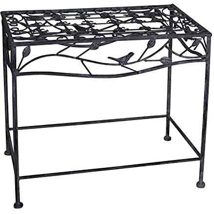 DARO DEKO Metall Beistelltisch mit Blätter Verzierung grau - 50 x 44 x 33 Pflanztisch