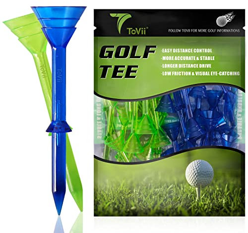 ToVii 8,9 cm große Golf-Tees aus Kunststoff, hervorragende Haltbarkeit und Stabilität, Golf-Kunststoff-Tees, reduzierte Reibung und seitlicher Dreh, Grün/Blau, 40 Stück