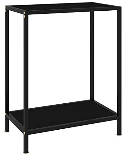 vidaXL Konsolentisch Flurtisch Konsole Beistelltisch Sideboard Wandtisch Frisiertisch Glastisch Deko Schwarz 60x35x75cm Hartglas Stahl