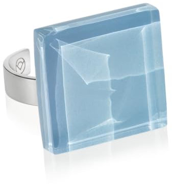 Statement Ring mit Stein hellblau (20mm) • Geburtsstein Schmuck Geometrisch • Edelstahlring größenverstellbar (min. Ø 19mm) • handgemacht & nachhaltig