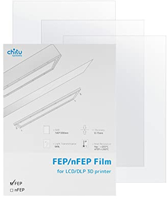 chitu Systems nFEP-Filmblätter, 200 x 140 mm, Stärke 0,127 mm, für Mars/Mars 2/Photon/Photon S/Photon Mono/Mono SE/Mono 4K/LD002R/LD002H/Sonic Mini 4K 5,5&6,23 Zoll UV-3D-Drucker (3)