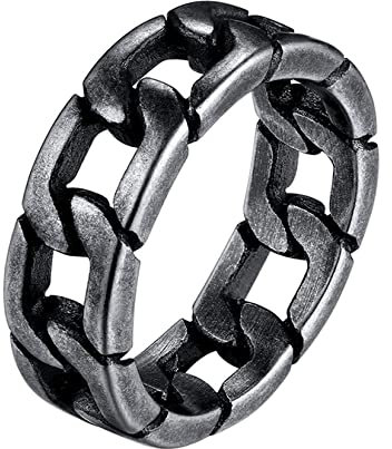 U7 Herren Massiv Kettenring Cuban Link Vintage Grau Bandring Panzerkette Fingerring Hip Hop Rock Rapper Statement Ring Modeschmuck Street Style Accessoire für Männer Jungen(Ring Größe 54.4)