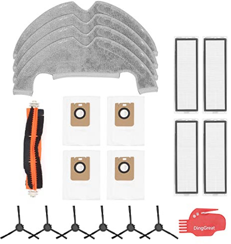 DingGreat Kit d'accessoires pour Dreame Bot Z10 Pro/Dreame L10 Plus Aspirateur Robot - 1 Brosse Principale, 4 Filtre, 6 Brosses Latérales, 4 Sac à Poussière, 4 Serpillère, 1 Brosse de Nettoyage