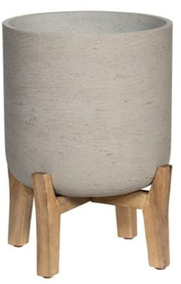 Finestgreen Charlie Feet Low | Handgefertigtes Pflanzgefäß auf Holzfüßen (XL Ø:36 H:44,5 cm, Grau) | Pottery Pots