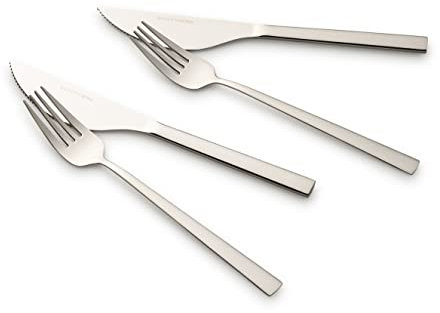 ECHTWERK Pizzabesteck-Set, Pizzaset, Steakbesteck, Essbesteck 8-teilig für bis zu 4 Personen, Mit 4 Pizzamessern und 4 Pizzagabeln aus Edelstahl, Silber-Edition Angelini
