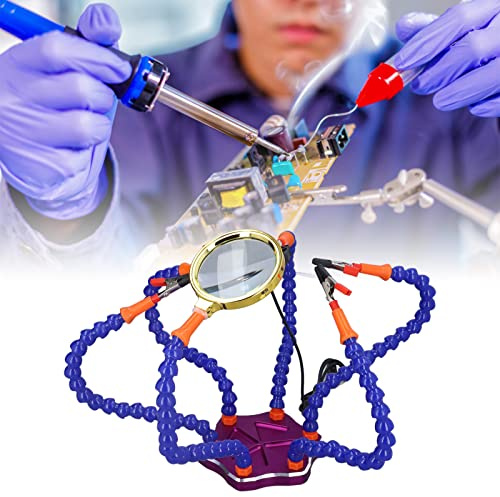 Helfende Hände dritte Hand Löthilfe Lötstation Werkzeug 6 flexible helfende Arme Lupe rutschfester Aluminiumsockel schwenkbare Clips für Schweißer Schmuckhersteller Handwerksliebhaber