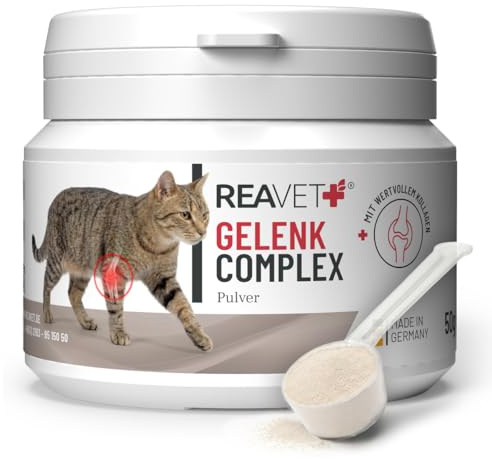 ReaVET Gelenk Complex Katzen 50g – Gelenkpulver mit Kollagen für Gelenke & Knorpel – Unterstützung der Beweglichkeit I Ergänzungsfuttermittel, Natürliche Gelenkunterstützung