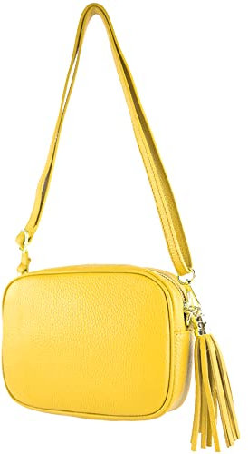 modamoda de - T240 - kleine Umhängetasche aus ital. Echtleder, Farbe:Sonnengelb