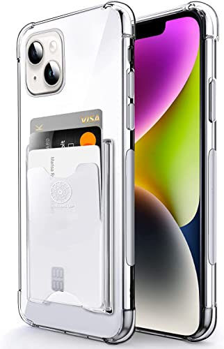 SHIELDS UP Designed for iPhone 14 Case, Wallet Minimalist Case with Card Holder [3 Cards], Transparent Slim Shockproof TPU Bumper Cover for Apple iPhone 14 6.1 inch- Clear