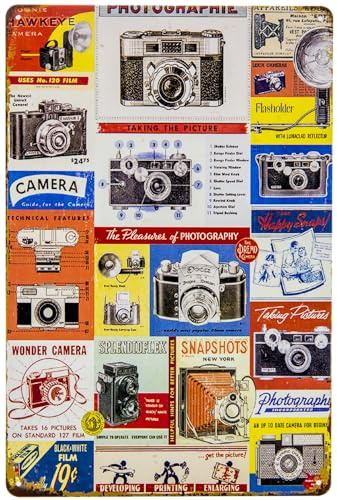 30 x 20 cm Retro Blechschild für Kamera Fans und Liebhaber - Kult Klassiker Kamara, Fotoapparat Kollage, Übersicht, Schild