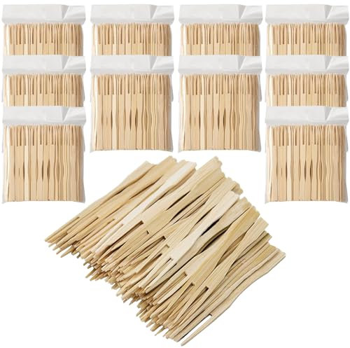 BetterJonny Lot de 1 000 fourchettes jetables en bambou à deux dents pour fête, banquet, buffet et vie quotidienne