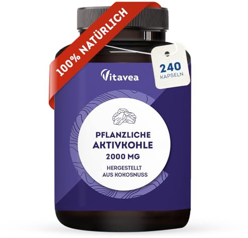 CARBONE VEGETALE ATTIVO - Detox Naturale - 240 Capsule Vegetali - Pancia Gonfia - 2000 mg per Assunzione - Contro Flatulenza e Meteorismo - Derivato da Noce di Cocco - Naturale e Vegano