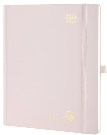POPRUN Kalender 2025 Buchkalender (Aug.2024-Dez.2025) Hardcover, ca. A4 (26,5 x 21,5 cm), 17-Monate-Terminplaner, Wochenplaner 2025 mit Zertifiziertem Papier - Hellrosa