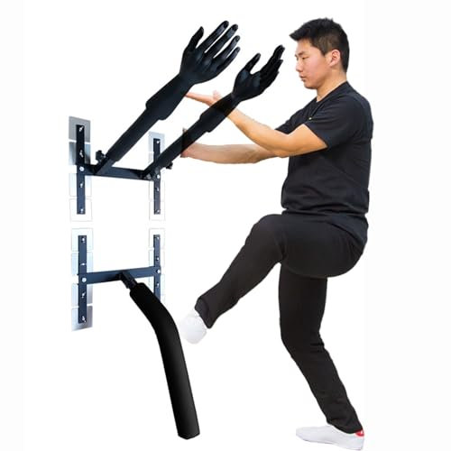 Wing Chun Dummy Wing Chun Chi Handtrainer Federstäbe, verstellbare Hand-Holzpuppen-Wandhalterung, Kung-Fu-Dommy-Modell-Trainingsgerät mit Federarm