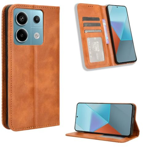 COMAKU Étui à Rabat et Folio pour Xiaomi Poco X6 de Marron