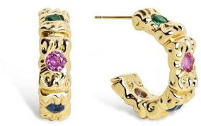 SINGULARU - Pendientes Aro Sand Colors. Latón con Acabado en Baño Oro de 18Kt y Circonitas. Cierre Tuerca a Presión. Joyas para Mujer