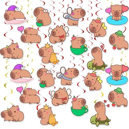 24 Pcs Capybara Hängende Wirbel Capybara Decke Wirbel Dekorationen Capybara Geburtstag Party Zubehör für Capybara Geburtstag Baby Dusche Dekorationen Capybara Party Dekorationen