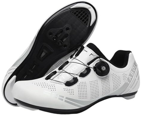 Hixingo Fahrradschuhe Herren Damen MTB Radsportschuhe Rennradschuh, Mountainbike Schuhe Sneaker Atmungsaktive Outdoor-Radschuhe Fahrrad Schuhe, SPD/SPD-SL Kompatibles, Weiß, 43 EU
