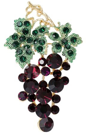 VALICLUD Broche Fruit Strass Raisin Broche Plante Email Épinglette Bijoux Cadeaux d'anniversaire Unisexe Violet, 6.00X3.60X0.80CM, Alliage de zinc et diamants artificiels, No Gemstone